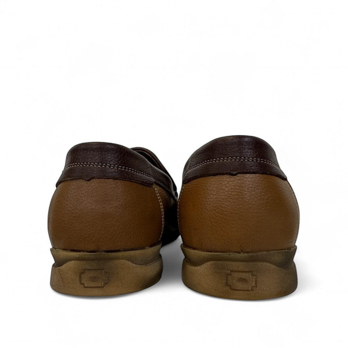 Atropat Molana brown genuine leather loafers with subtle handmade stitching and a durable rubber outsole. Photo of back view.