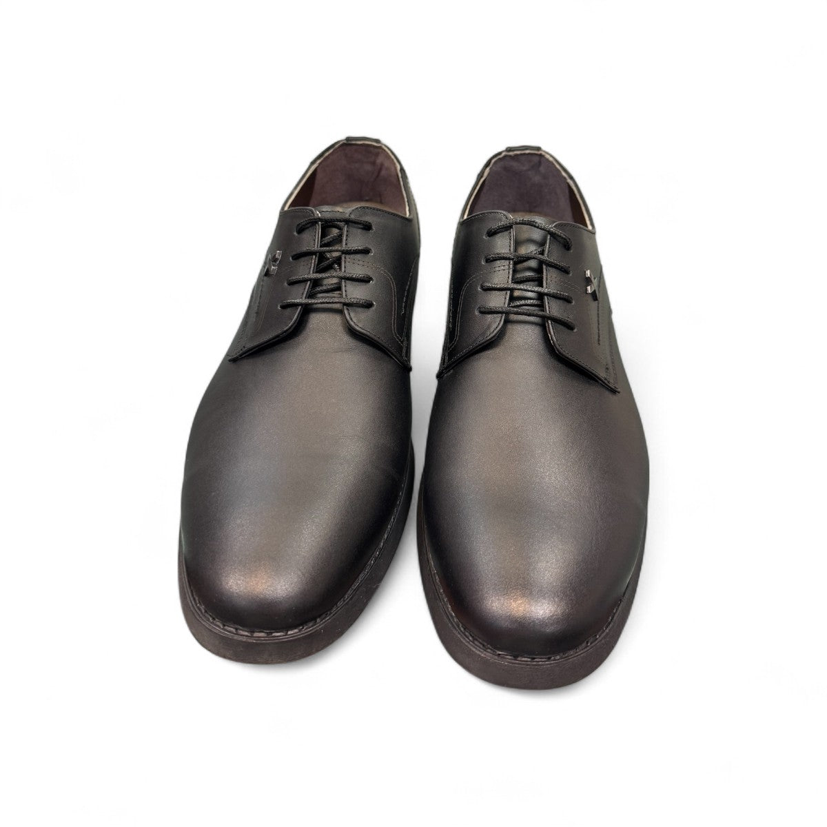 Sun Isfahan black leather lace-up dress shoe with handmade stitching and a durable rubber outsole. Photo of front view.