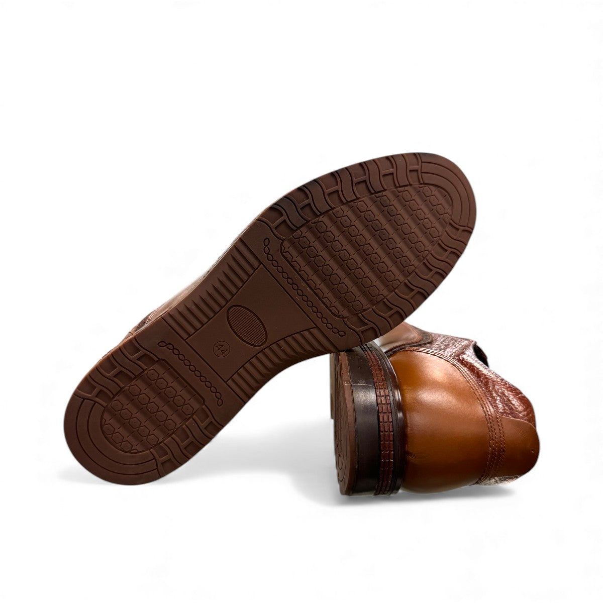 TATA brown leather slip-on shoes with handmade stitching and durable rubber outsole for formal wear.