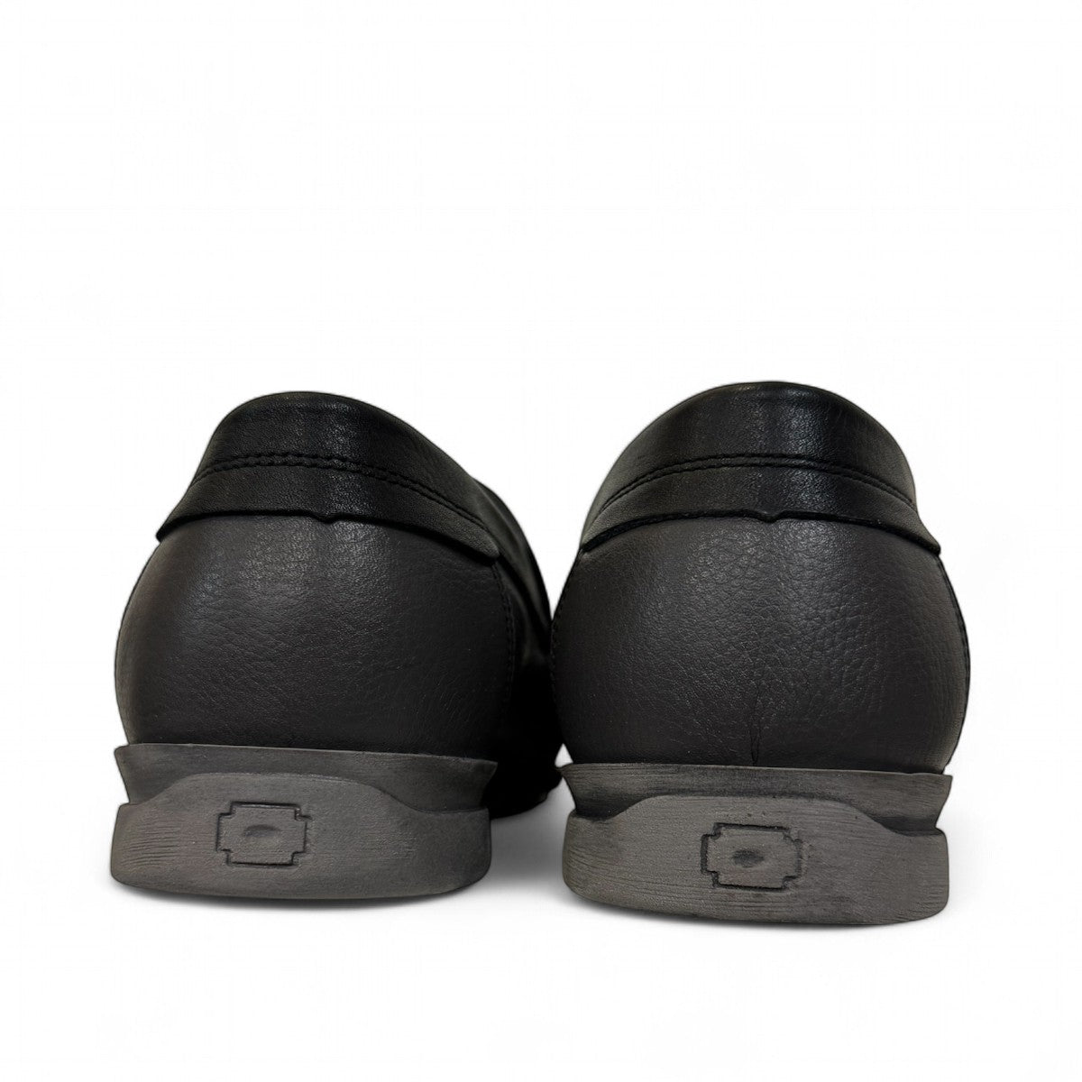 Atropat Molana gray leather slip-on loafers with handmade stitching and durable rubber outsole. Photo of back view.
