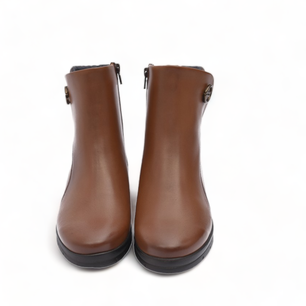 BAERCHI brown cowhide leather ankle boots with special width and non-slip rubber sole. Photo of upper view.