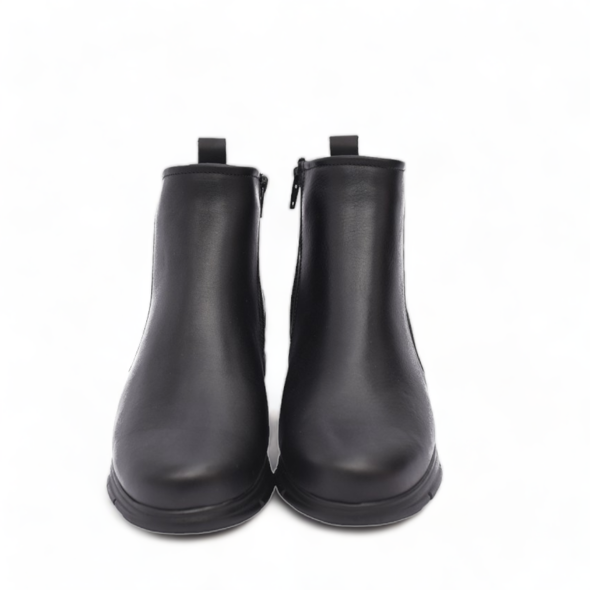 BAERCHI black leather casual ankle boots with a comfortable rubber sole. Photo of upper view.
