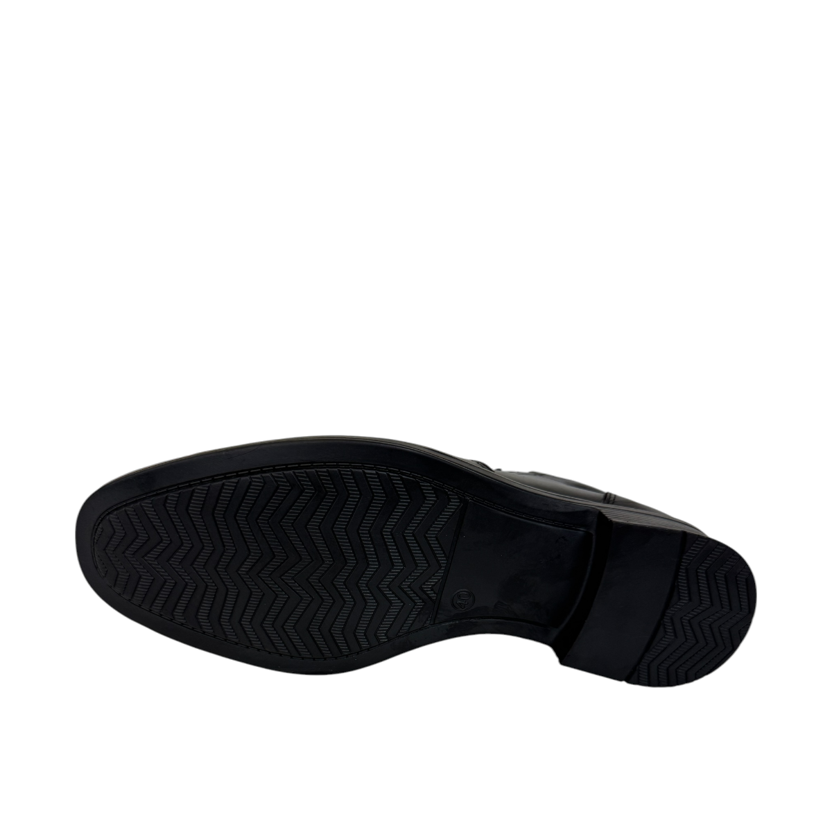 Borna Golestan black leather slip-on men's boots with a durable rubber outsole and side elastic panels. Photo of bottom view.