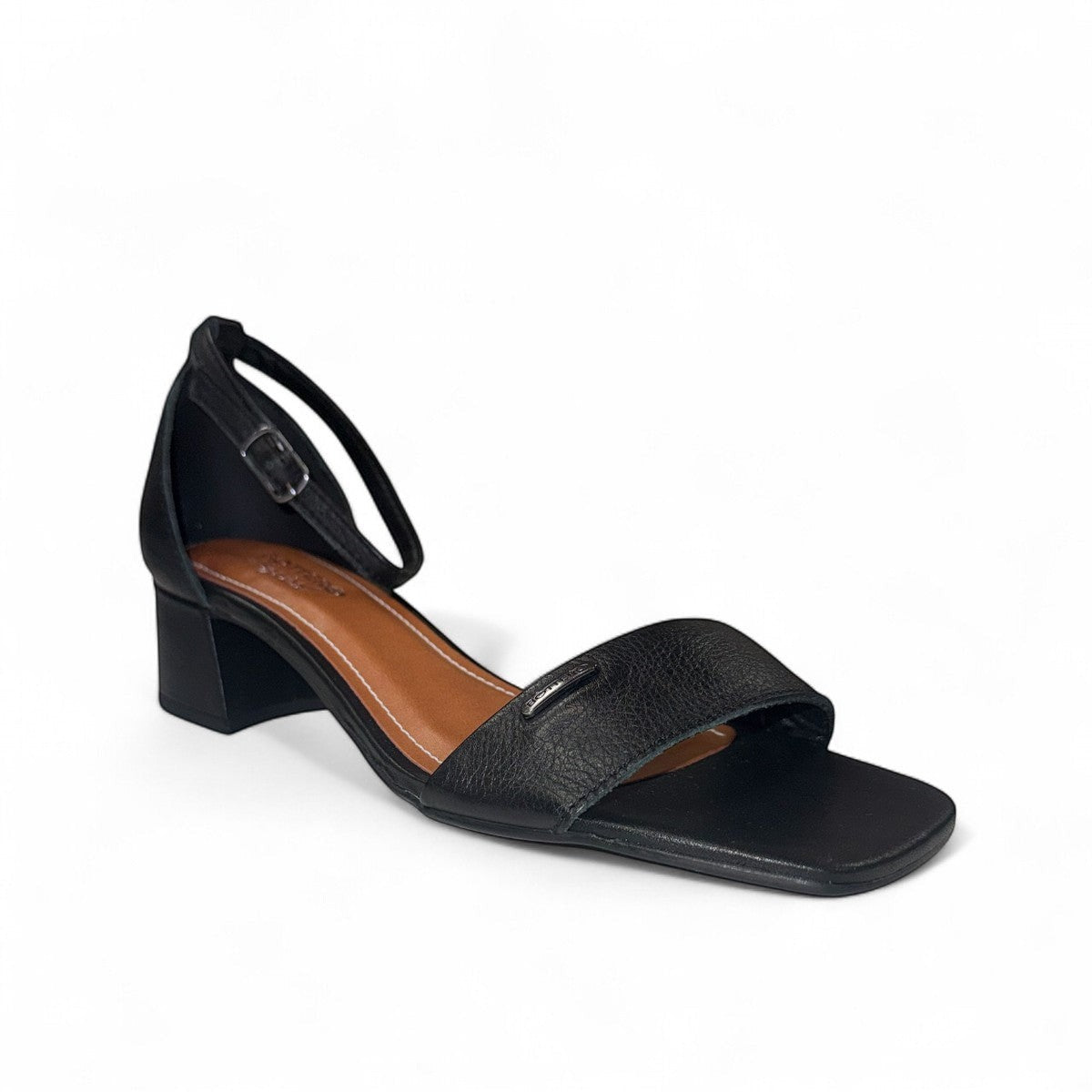 Bottero Qadir black leather sandals with a 7cm block heel and ankle buckle strap