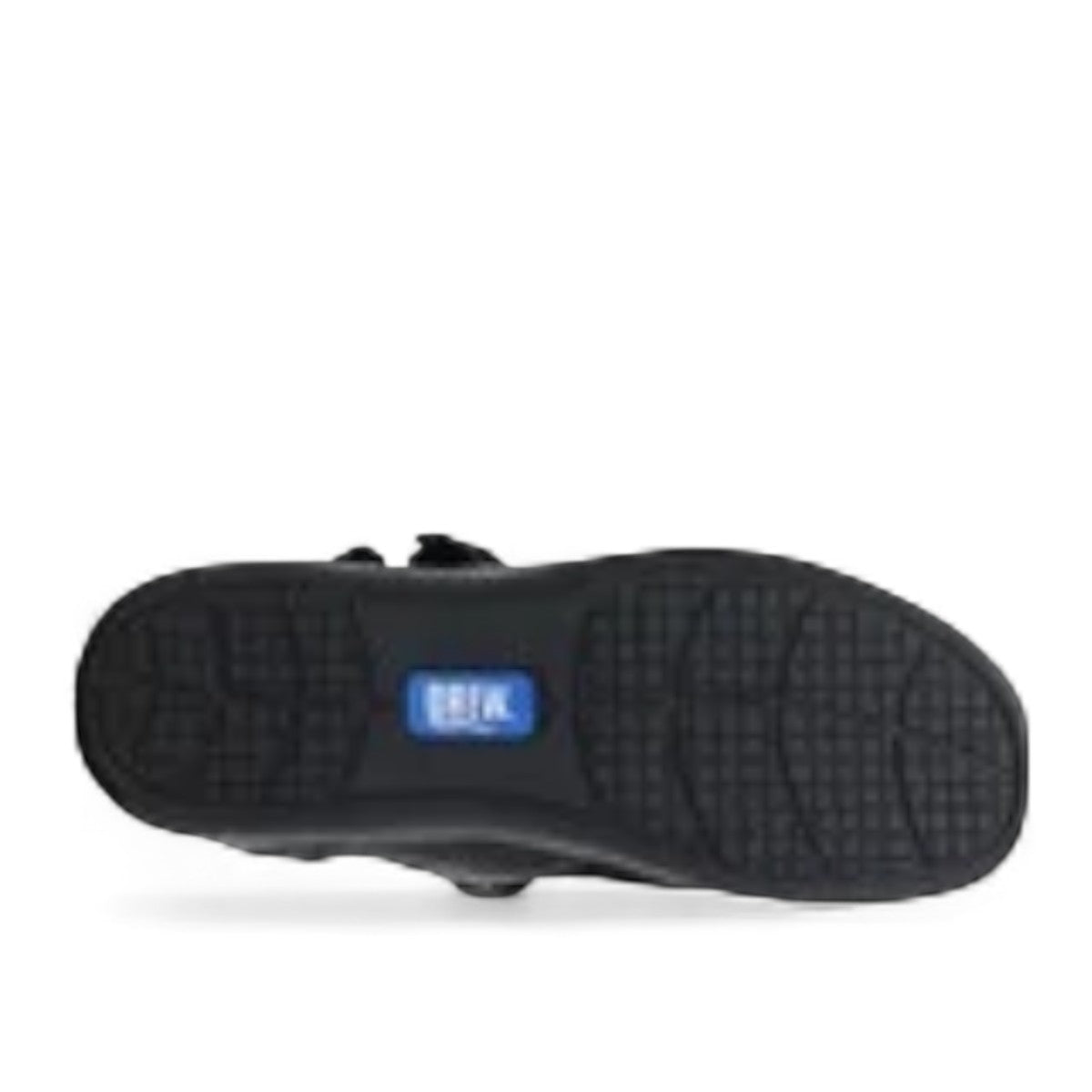 Drew Buttercup black stretch orthopedic shoe showing the slip-resistant textured rubber outsole