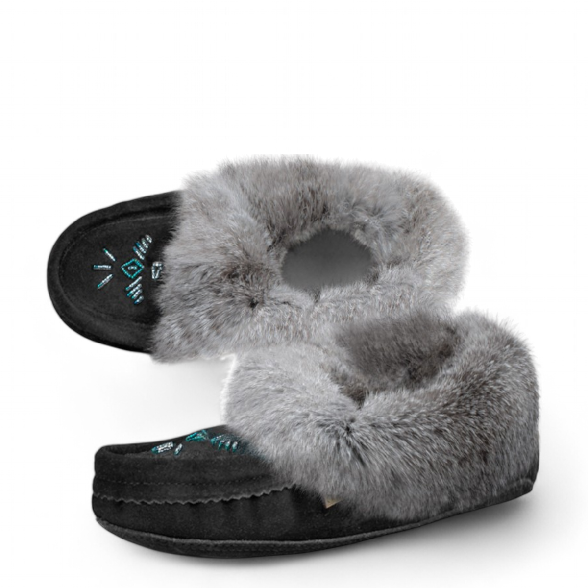 LAURENTIAN CHIEF MOCASSINS FUR TRIM, BEADED, PADDED SOLE - BL4L