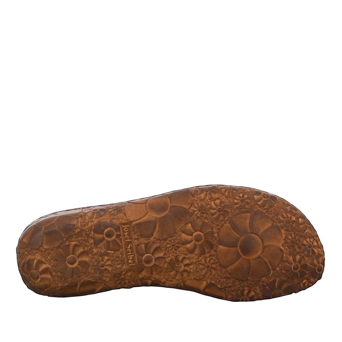 Josef Seibel Rosalie 13 sandal showing the brown polyurethane outsole with a floral pattern.
photo from the bottom