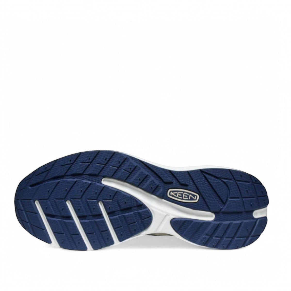 KEEN WK500 men's athletic shoe in star white and naval academy with performance mesh and curved sole.