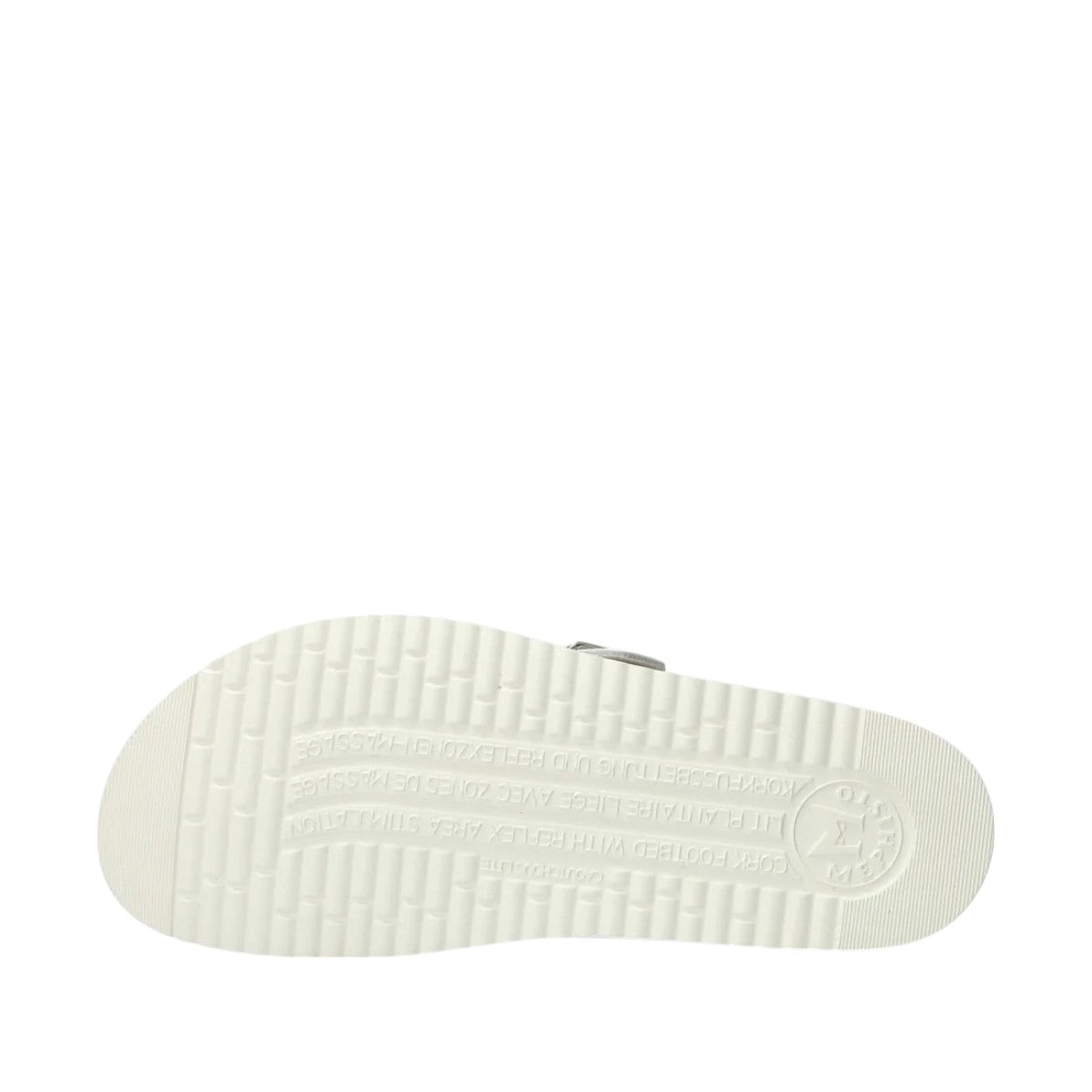 Mephisto Helen Mix silver graal/ sandanyl leather sandal showing the white textured rubber outsole