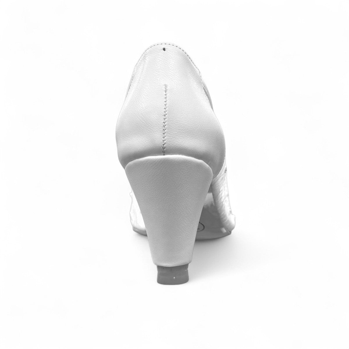 NIKPA TINA white bridal high heels with delicate lace detailing and a comfortable block heel
