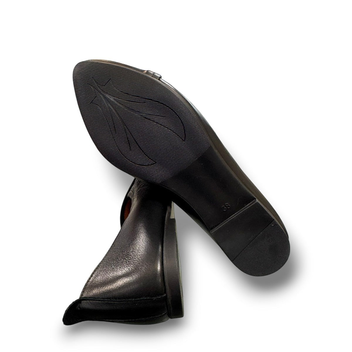 Roamers Malia black leather slip-on ballet flat with soft upper and minimalist design.
photo of the bottom side