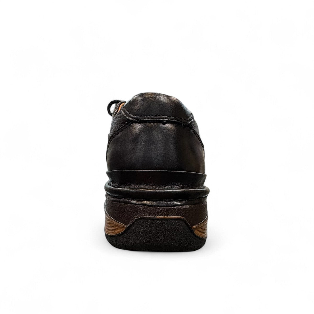 Sina Footwear Ali black genuine leather lace-up shoes with handmade stitching and a durable rubber outsole. Photo of back view.