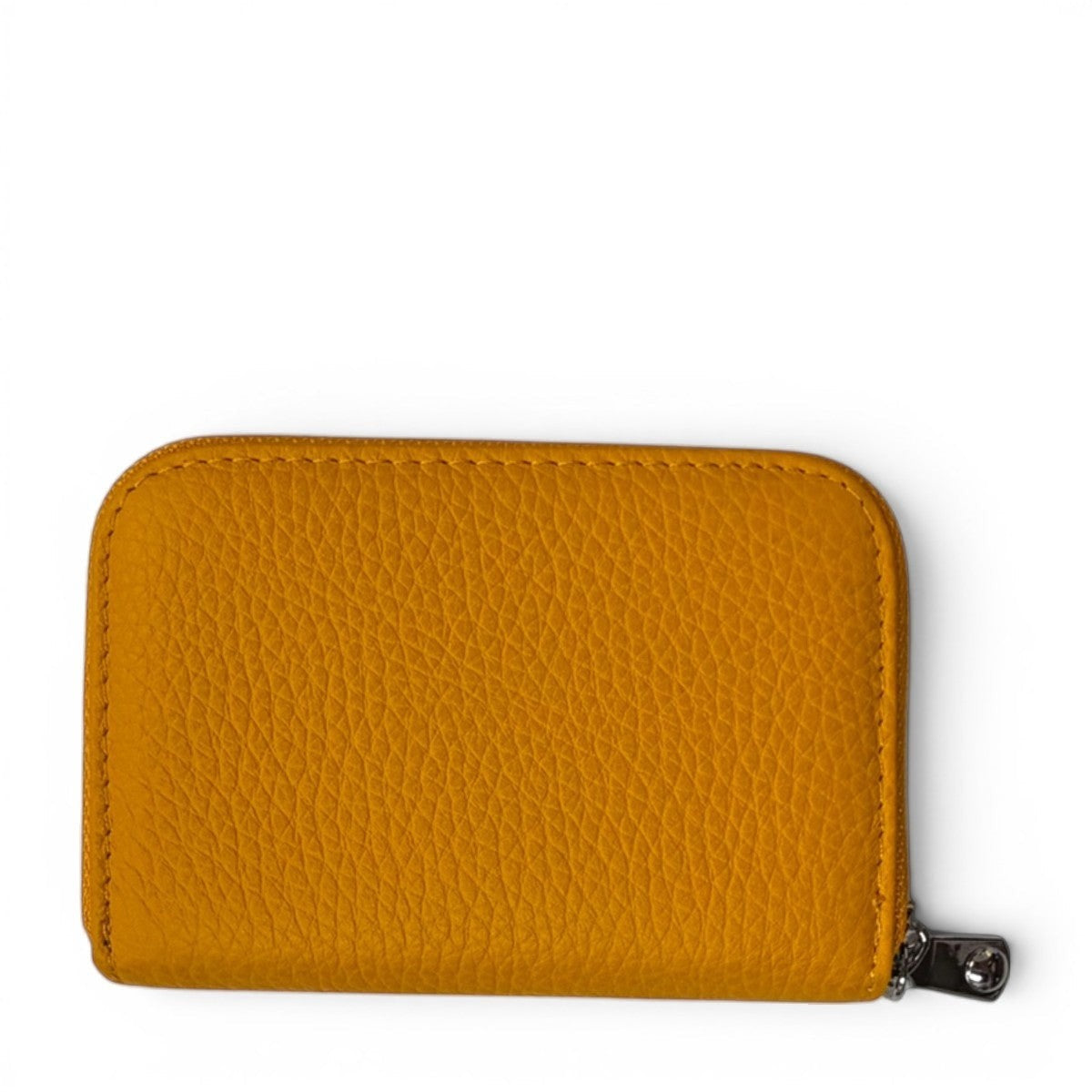 Sina Footwear yellow genuine leather wallet with zipper closure and interior compartments for cards and cash.