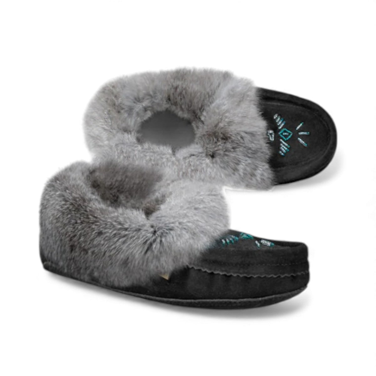 LAURENTIAN CHIEF MOCASSINS FUR TRIM, BEADED, PADDED SOLE - BL4L
