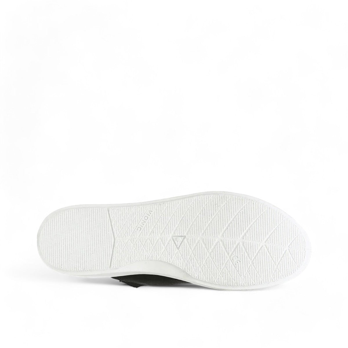 Vionic Venice Pismo black eco-conscious cotton canvas slip-on sneaker with white laces and TPR outsole.
photo of the bottom side