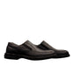 AFAG 4004 black leather slip-on men's shoes with a durable rubber outsole and side stitching detail. Photo of side views.