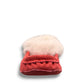 Alberta peach cowhide suede moccasins with a soft white rabbit fur ankle trim, handcrafted for cozy comfort.
photo of the front side