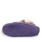 Alberta  purple cowhide suede moccasins with a soft rabbit fur ankle collar, handcrafted for cozy comfort.
photo of the bottom side