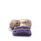 Alberta  purple cowhide suede moccasins with a soft rabbit fur ankle collar, handcrafted for cozy comfort.
photo of the front side