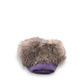 Alberta  purple cowhide suede moccasins with a soft rabbit fur ankle collar, handcrafted for cozy comfort.
photo of the back side
