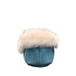 Alberta turquoise cowhide suede moccasins with a soft white rabbit fur ankle trim, handcrafted design.
photo of the back side