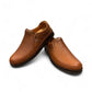 Atropat Abyaneh brown leather slip-on shoes with textured upper and durable rubber sole. Photo of upper view.