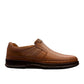 Atropat Abyaneh brown leather slip-on shoes with textured upper and durable rubber sole. Photo of outside side view.