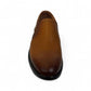 Atropat Aghdasieh brown leather slip-on shoe with handmade stitching and durable black rubber outsole. Photo of front view.
