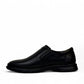 Atropat Azarbad black leather slip-on shoes with handmade stitching and durable rubber outsole. Photo of inside side view.
