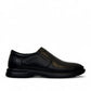 Atropat Azarbad black leather slip-on shoes with handmade stitching and durable rubber outsole. Photo of outside side view.