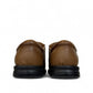 Atropat Azarbad brown leather slip-on shoes with handmade stitching and a durable black rubber sole. Photo of back view.