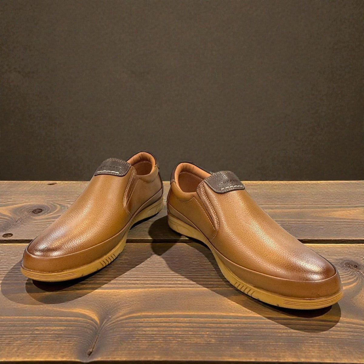 Atropat Bahar brown genuine leather slip-on shoes with handmade stitching and durable rubber outsole. Photo of front view 2.