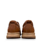Atropat Kaya brown leather slip-on shoes with textured upper, rubber sole, and handmade stitching. Photo of back view.