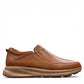 Atropat Kaya brown leather slip-on shoes with textured upper, rubber sole, and handmade stitching. Photo of left side view.