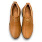 Atropat Kaya brown leather slip-on shoes with textured upper, rubber sole, and handmade stitching. Photo of upper view.