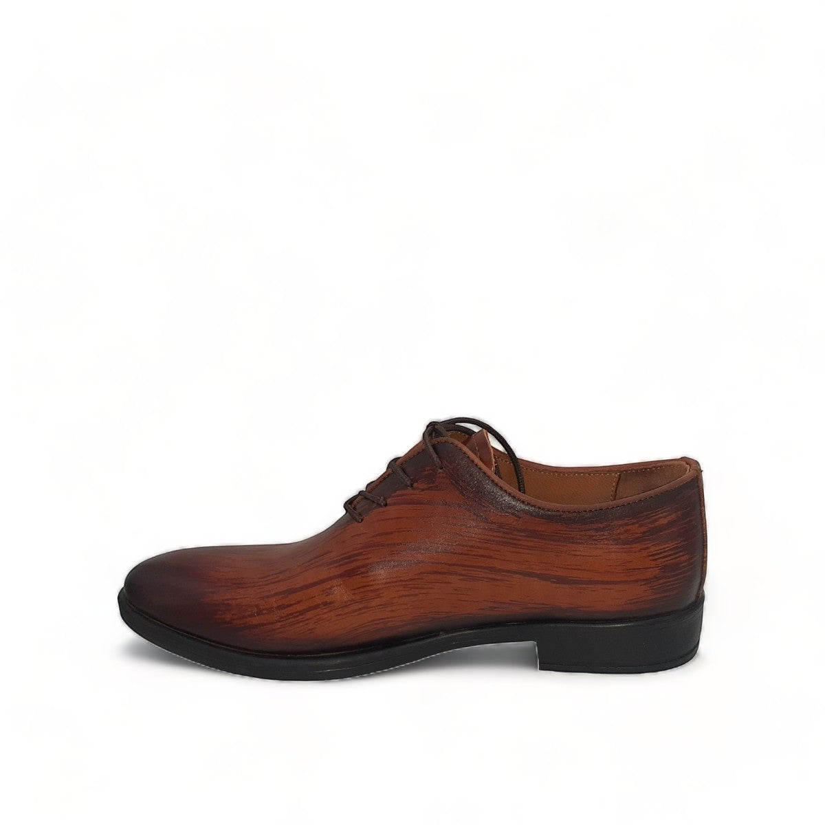 Atropat Kellyi brown leather lace-up dress shoe with polished finish and subtle handmade stitching details. Photo of inside side view.