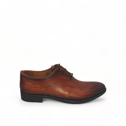 Atropat Kellyi brown leather lace-up dress shoe with polished finish and subtle handmade stitching details. Photo of outside side view.