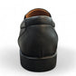 Atropat Lalehzar black genuine leather slip-on shoe with handmade stitching and rubber outsole. Photo of back view.