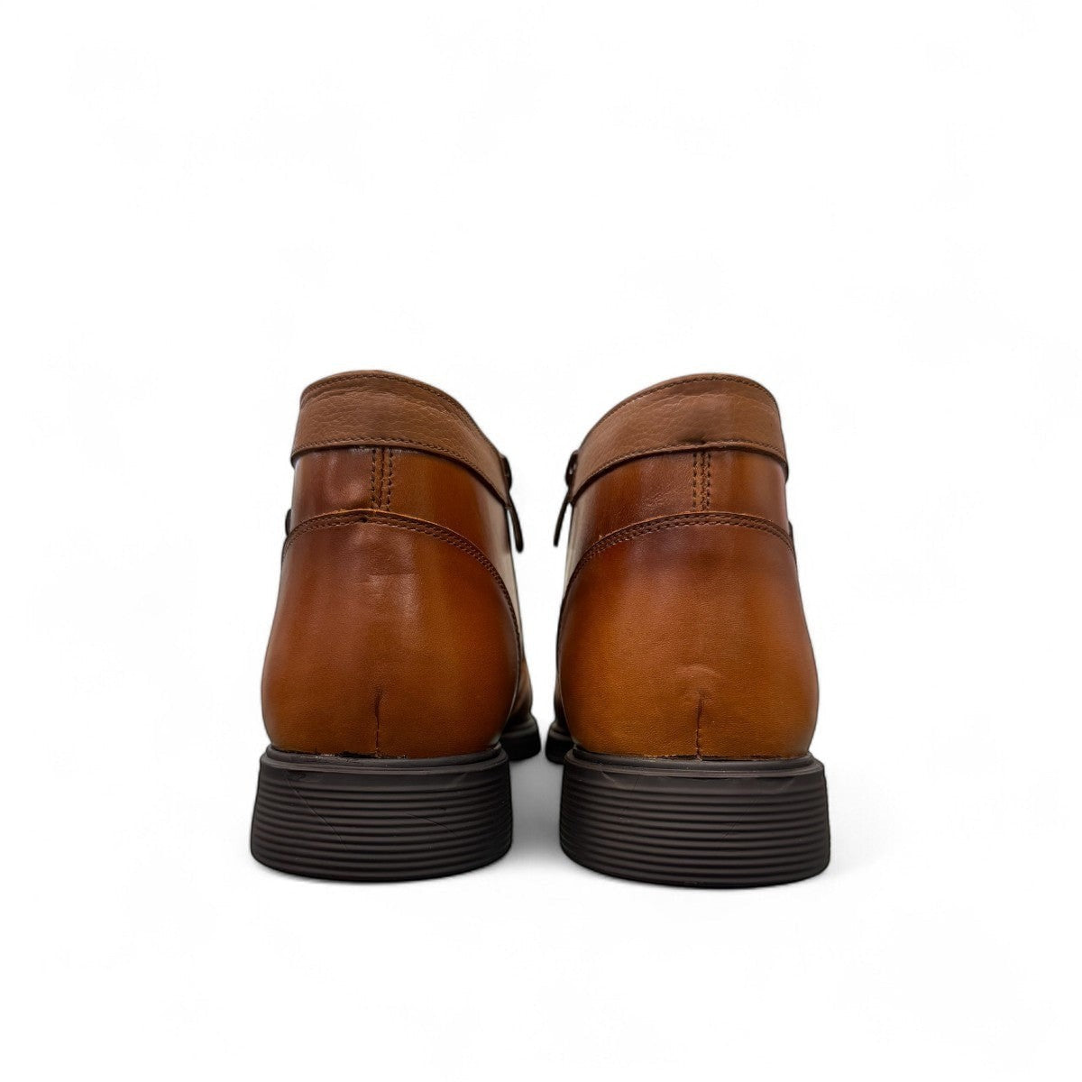 Atropat Nezami 2 brown genuine leather ankle boots with handmade stitching and rubber outsole. Photo of back view.