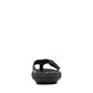 Clarks Breeze Sea black patent flip-flops with a lightweight sole and adjustable strap closure. back view.