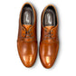 Borna Sadabad brown genuine leather lace-up dress shoe with handmade stitching and a durable rubber outsole. Photo of upper view.