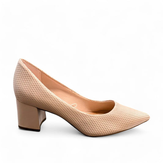 Bottero Isla light rose perforated leather pumps with a pointed toe and comfortable block heel