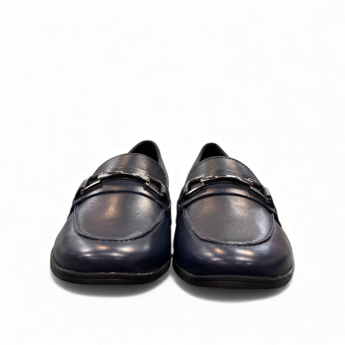 Bottero navy leather loafer with a metal horsebit detail and a low flat heel in a classic slip-on style