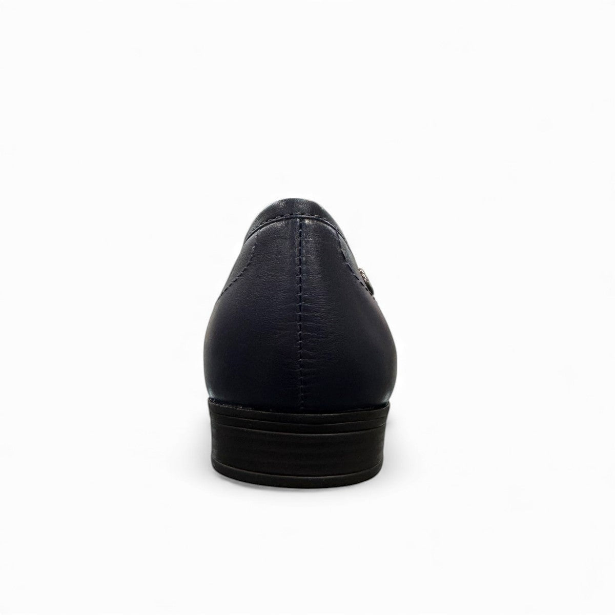 Bottero navy leather loafer with a metal horsebit detail and a low flat heel in a classic slip-on style