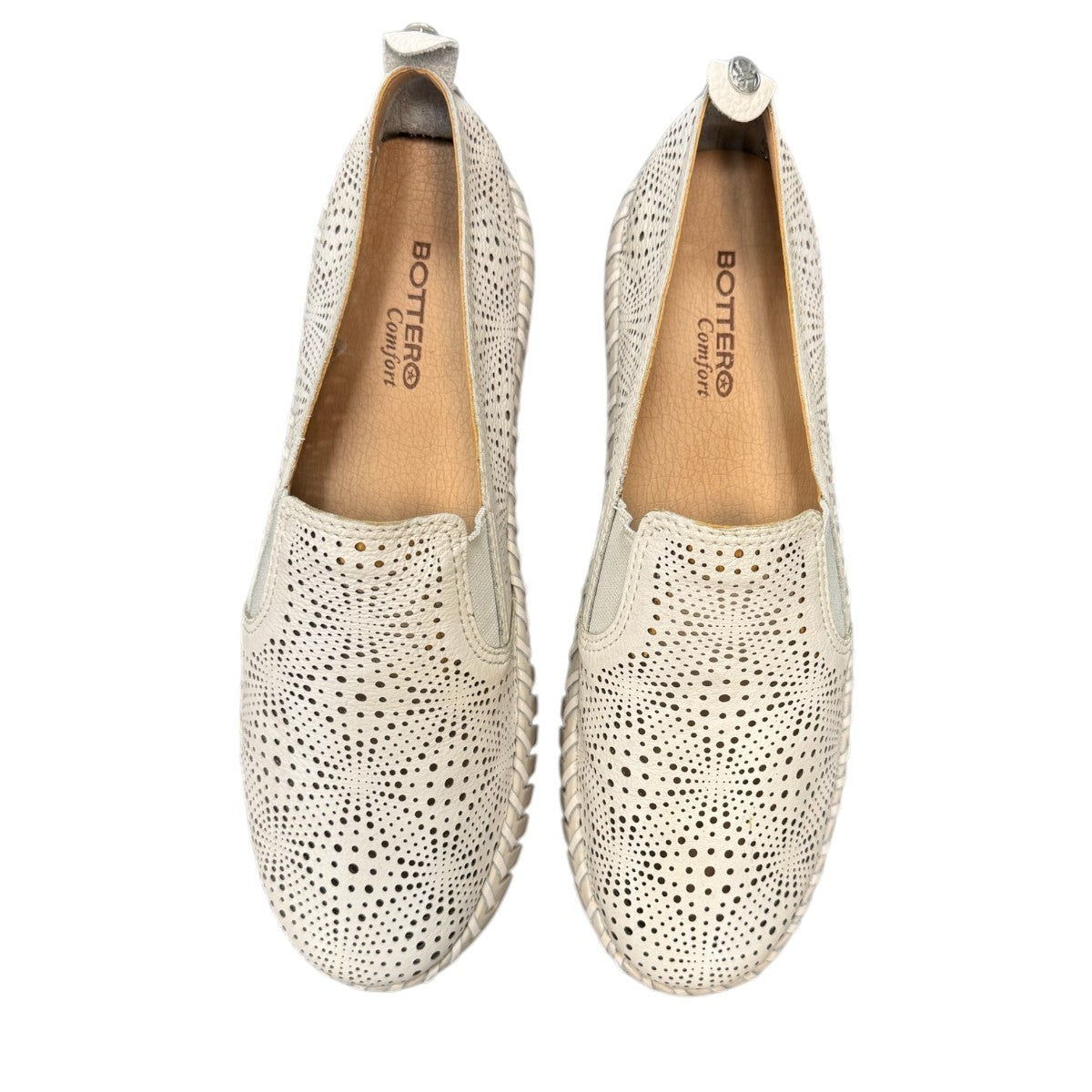 Bottero Gabe off-white leather loafers with intricate laser-cut detailing and a flexible ribbed sole.