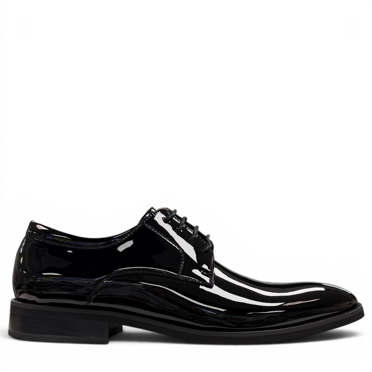 COLLEXION F7067M black patent leather lace-up dress shoe with a sleek, polished formal silhouette.
photo of the right side
