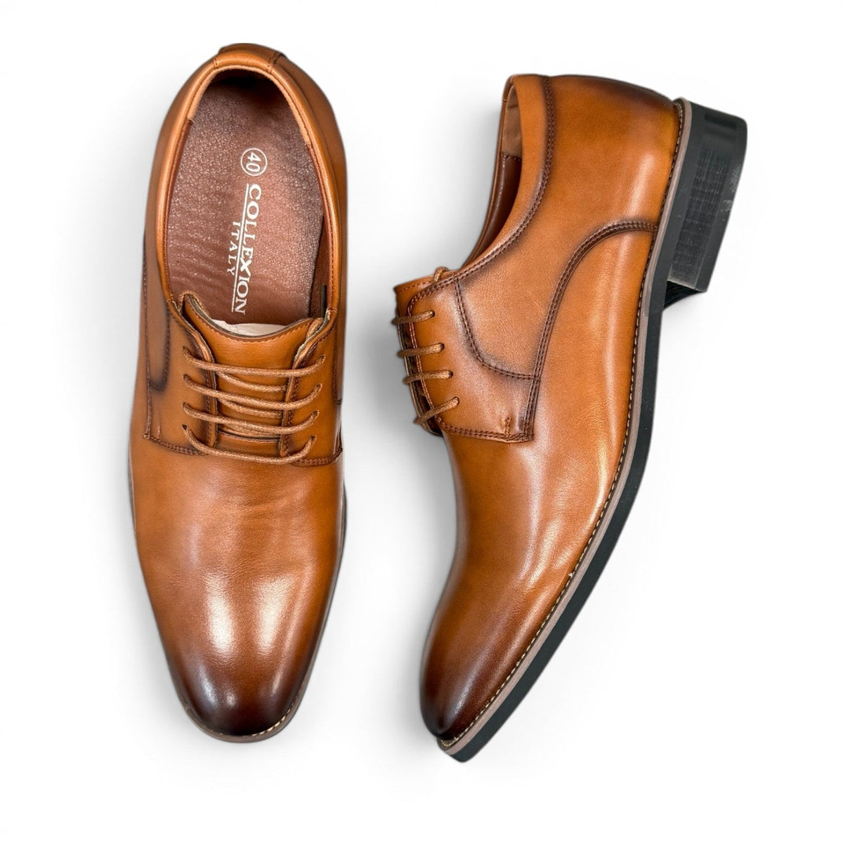 COLLEXION-F7067M brown leather lace-up dress shoe with a sleek formal silhouette for business and special occasions.
photo of the top side