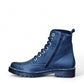 Chacal navy leather lace-up boot with silver eyelets, microfiber lining, and a durable rubber outsole.