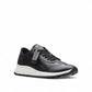 Clarks Dashlite Lo black leather sneaker with a white cushioned midsole and sporty retro silhouette.
photo of the right.