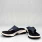 Clarks Wave 2.0 Sea navy nubuck thong sandal with curved WaveWalk sole and cushioned footbed. photo of the front.